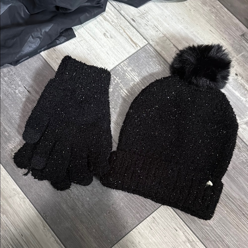 Madden Girl Black Knit Beanie and Gloves Set NWOT